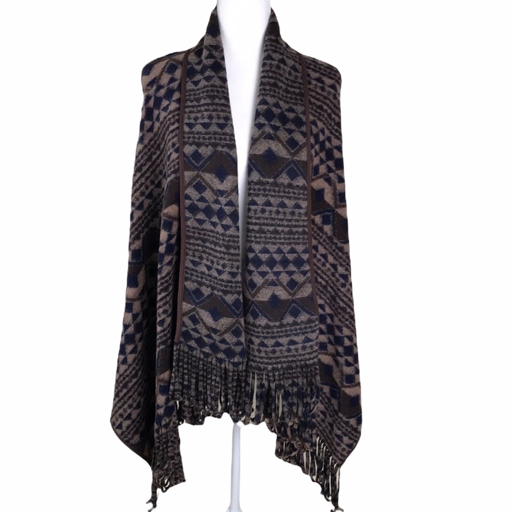 Bob Timberlake Aztec Print Fringed Wool Blend Vest Sz XS